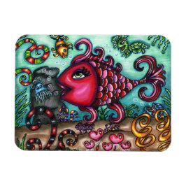 Imán Cuidada Pescado Whimsical Sealife Arte Original