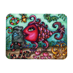 Imán Cuidada Pescado Whimsical Sealife Arte Original