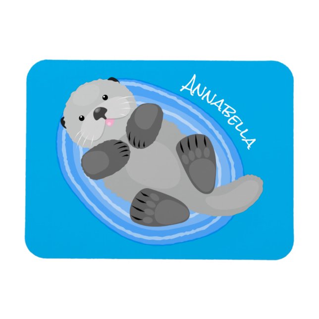 Imán Cuidada y feliz nutria azul personalizado ilustrac (Horizontal)