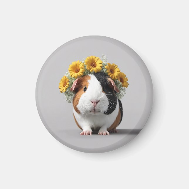Imán Cuidado 3D Boho guinea Cerdo Fridge Redondo Magnet (Frente)