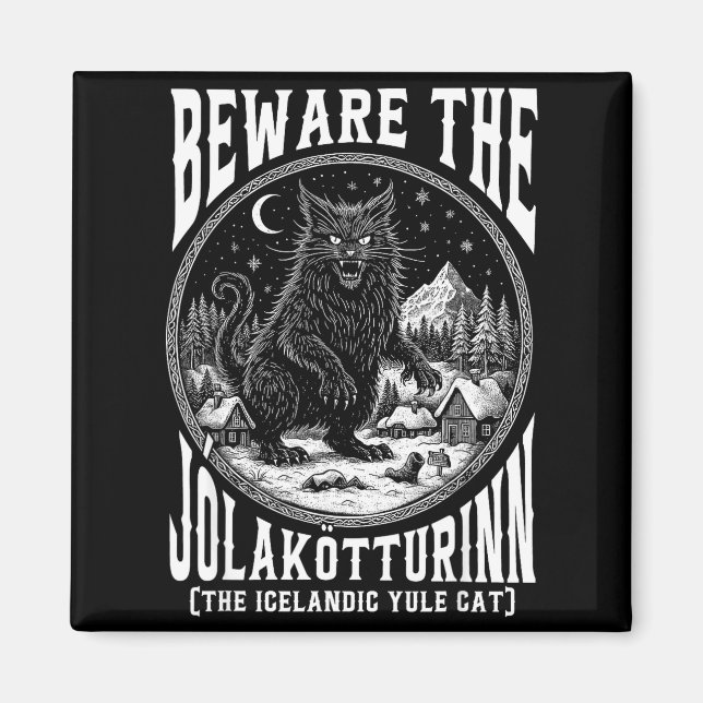 Imán Cuidado con el gato navideño Jolakotturinn islandé (Frente)