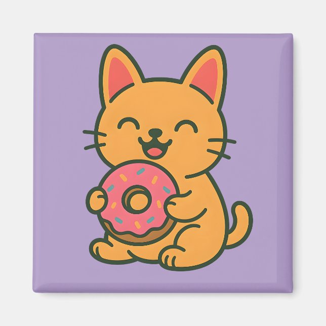 Imán Cuidado gato comiendo donut - Funny cocina Magnet (Frente)