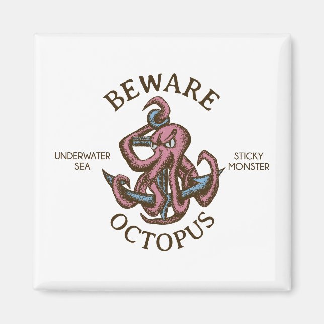Imán Cuidado Octopus Nautical Creature Tentacle Monstru (Frente)
