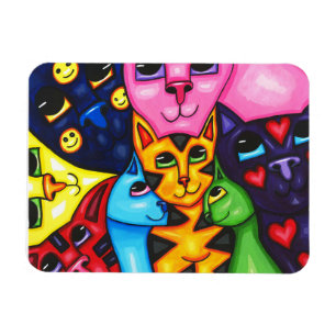 Imán Cuidados gatos coloridos arte caprichoso pintura o