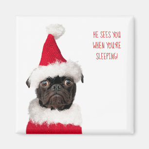 Imán Cuidados Navidades Black Pug Puppy Santa