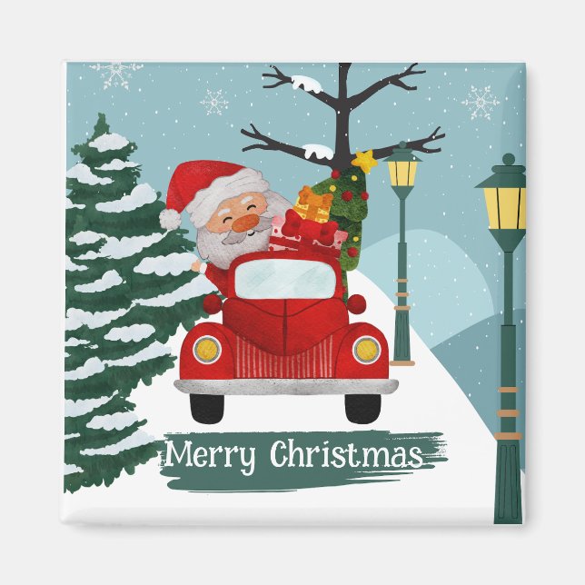 Imán Cuidados Navidades Santa Square Magnet (Frente)