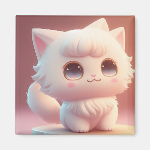 Imán Cuidados Ojos Grandes Fluffy Gato Blanco