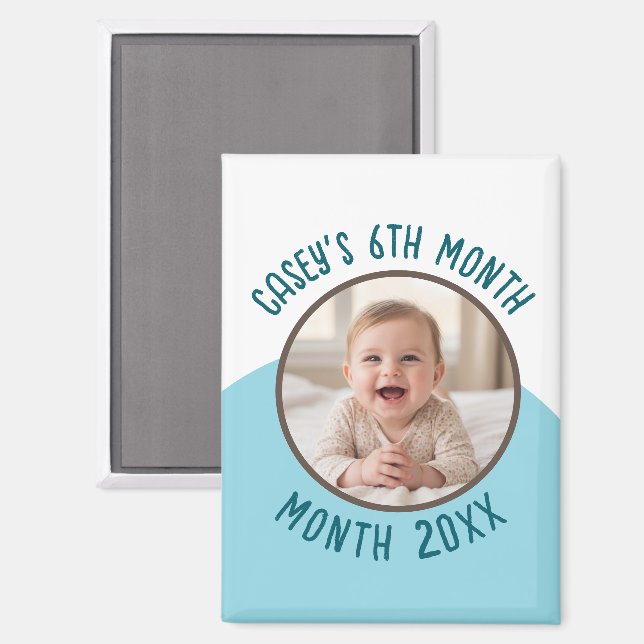 Imán Cumple 6 Meses del Bebé Foto Personalizada Agregar (Anverso/Reverso)