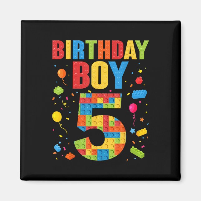 Imán Cumpleañero Niño De 5 Años Bloques De Construcción (Frente)