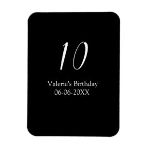 Imán cumpleaños 10 años blanco negro nombre fecha calig