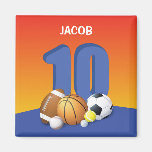 Imán Cumpleaños 10 Niño Balones Deportivos