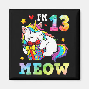 Imán Cumpleaños 13 Meow Gato Unicornio 13 Años Cumple