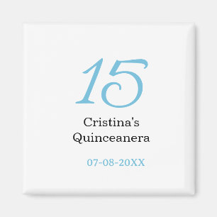 Imán cumpleaños 15 de quinceañera azul negro letra negr