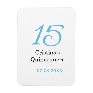 Imán cumpleaños 15 de quinceañera azul negro letra negr