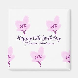 Imán Cumpleaños 15 rosa mauve floral nombre quinceañera