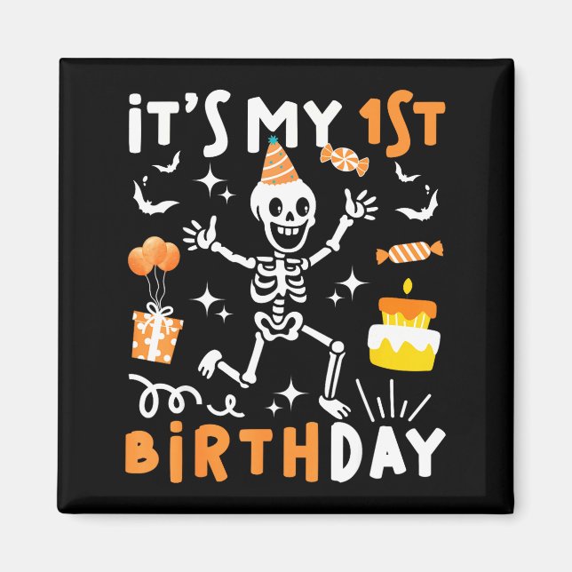 Imán cumpleaños 1 año niños divertido esqueleto cumplea (Frente)