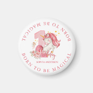 Imán Cumpleaños 1 de Unicornio Rosa Niña