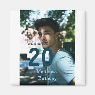 Imán Cumpleaños 20 añadir nombre foto fecha hombre azul