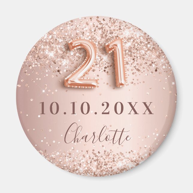 Imán Cumpleaños 21 rosa oro rosa salvar la fecha (Frente)