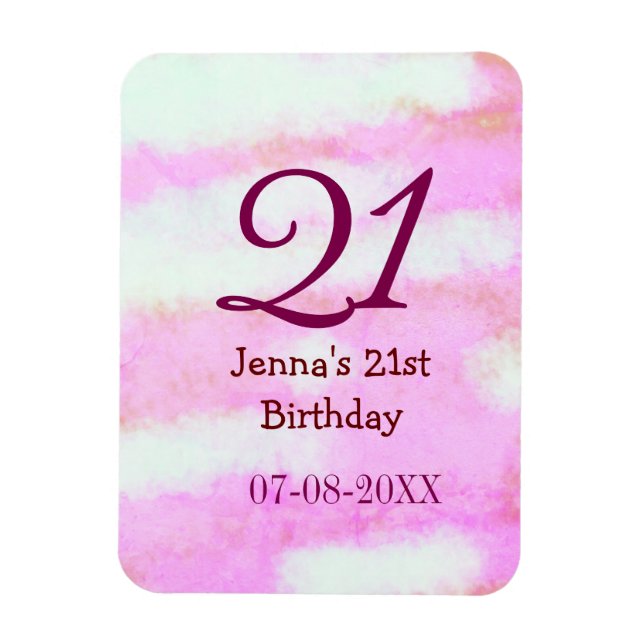 Imán Cumpleaños 21 simple nombre fecha verde pastel ros (Vertical)