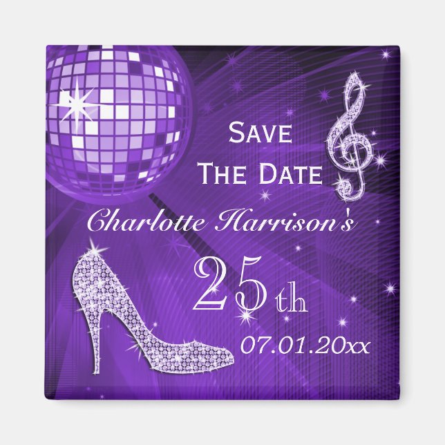 Imán Cumpleaños 25 Sparkly Stiletto Heel Save The Date (Frente)