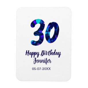 Imán cumpleaños 30 añadir nombre fecha año azul destell