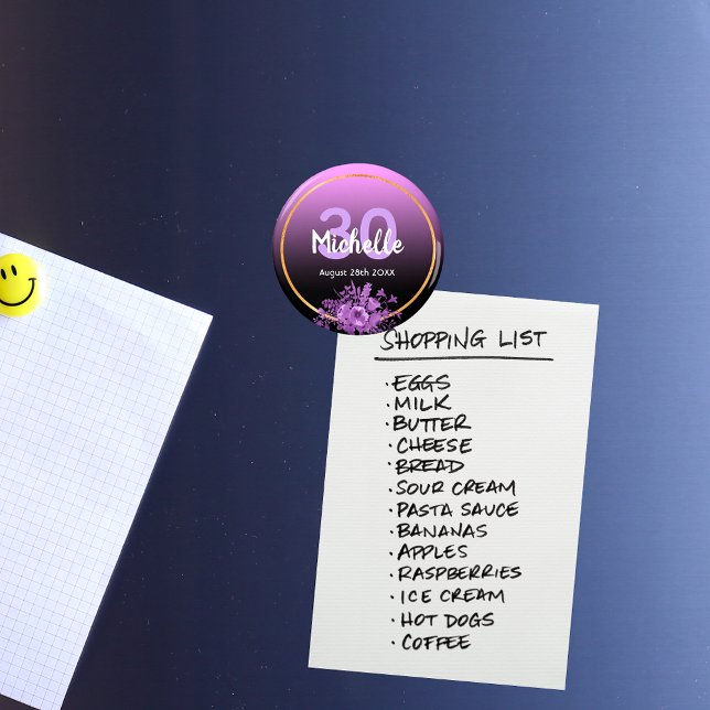 Imán cumpleaños 30 morado negro dorado guardar la fecha (Subido por el creador)