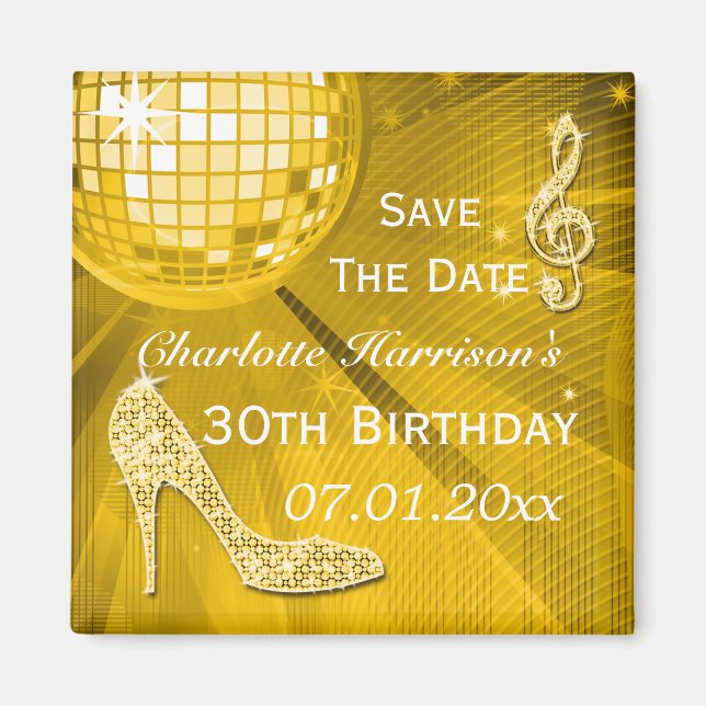 Imán Cumpleaños 30 Sparkly Stiletto Heel Save The Date (Frente)