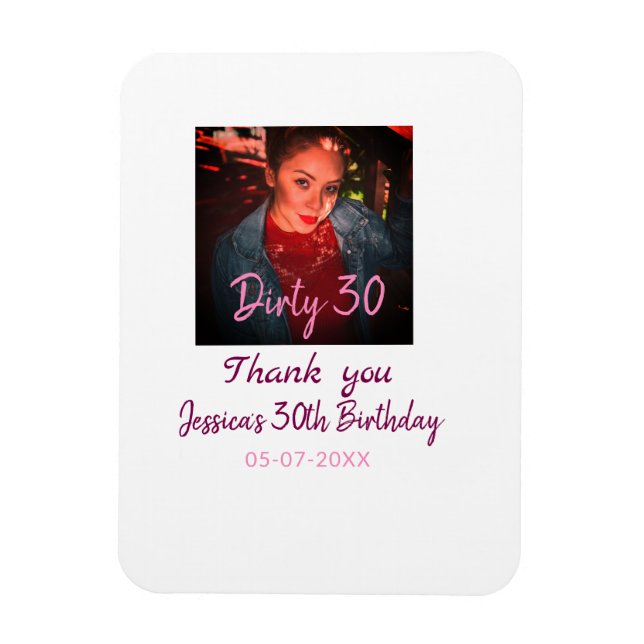 Imán Cumpleaños 30 sucio agregar nombre rosa agregar fo (Vertical)