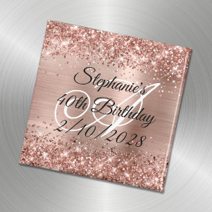 Imán Cumpleaños 40 Falso Oro Rosa Brillo y Hojalata