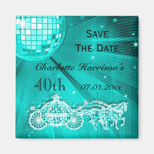Imán Cumpleaños 40 Sparkly Coach & Horses Save The Date