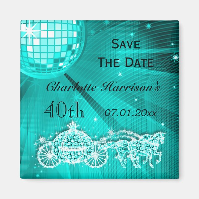 Imán Cumpleaños 40 Sparkly Coach & Horses Save The Date (Frente)