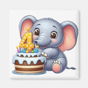 Imán Cumpleaños 4 de elefante lindo
