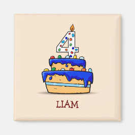 Imán Cumpleaños 4 del niño, 4 en pastel azul dulce