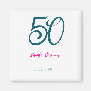 Imán cumpleaños 50 agregar nombre año turquesa rosa neg