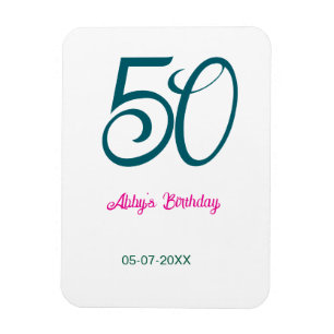Imán cumpleaños 50 agregar nombre año turquesa rosa neg
