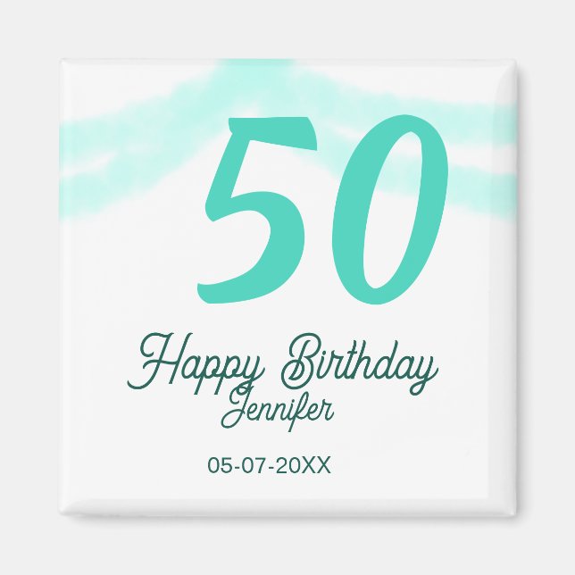 Imán cumpleaños 50 agregar nombre fecha año verde paste (Frente)