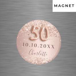 Imán Cumpleaños 50 rosa dorado rubor guardar la fecha