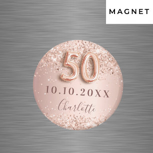 Imán Cumpleaños 50 rosa dorado rubor guardar la fecha