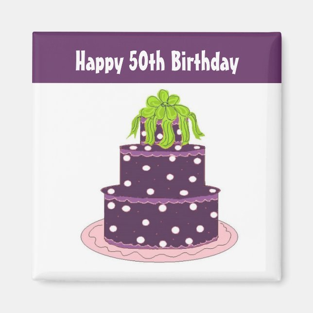 Imán Cumpleaños 50 - Torta de lunares púrpura (Frente)