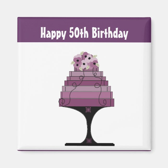 Imán Cumpleaños 50 - Torta diseñada morada (Frente)