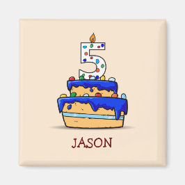 Imán Cumpleaños 5 del niño, 5 en pastel azul dulce