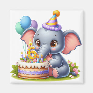 Imán Cumpleaños 6 de elefante lindo