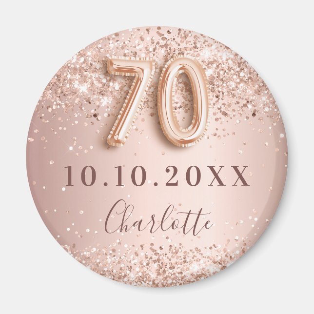 Imán Cumpleaños 70 rosa oro rosa salvar la fecha (Frente)