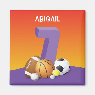 Imán Cumpleaños 7 de niña Pelotas de Deportes