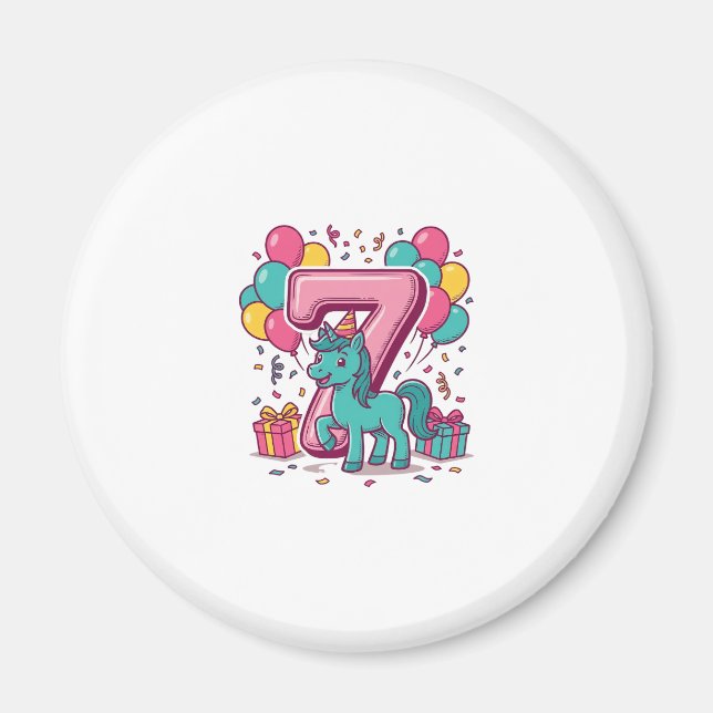Imán Cumpleaños 7 del Caballo Diseño de Vector de Conej (Frente)