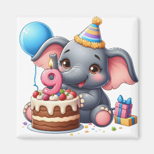 Imán Cumpleaños 9 de elefante lindo