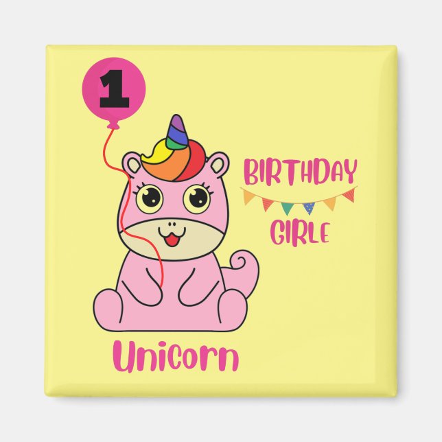 Imán cumpleaños chica de unicornio (Frente)