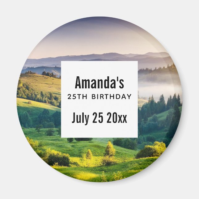 Imán Cumpleaños con foto panorámica de colinas ondulada (Frente)