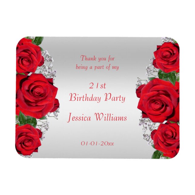 Imán Cumpleaños con hermosas rosas rojas románticas (Horizontal)